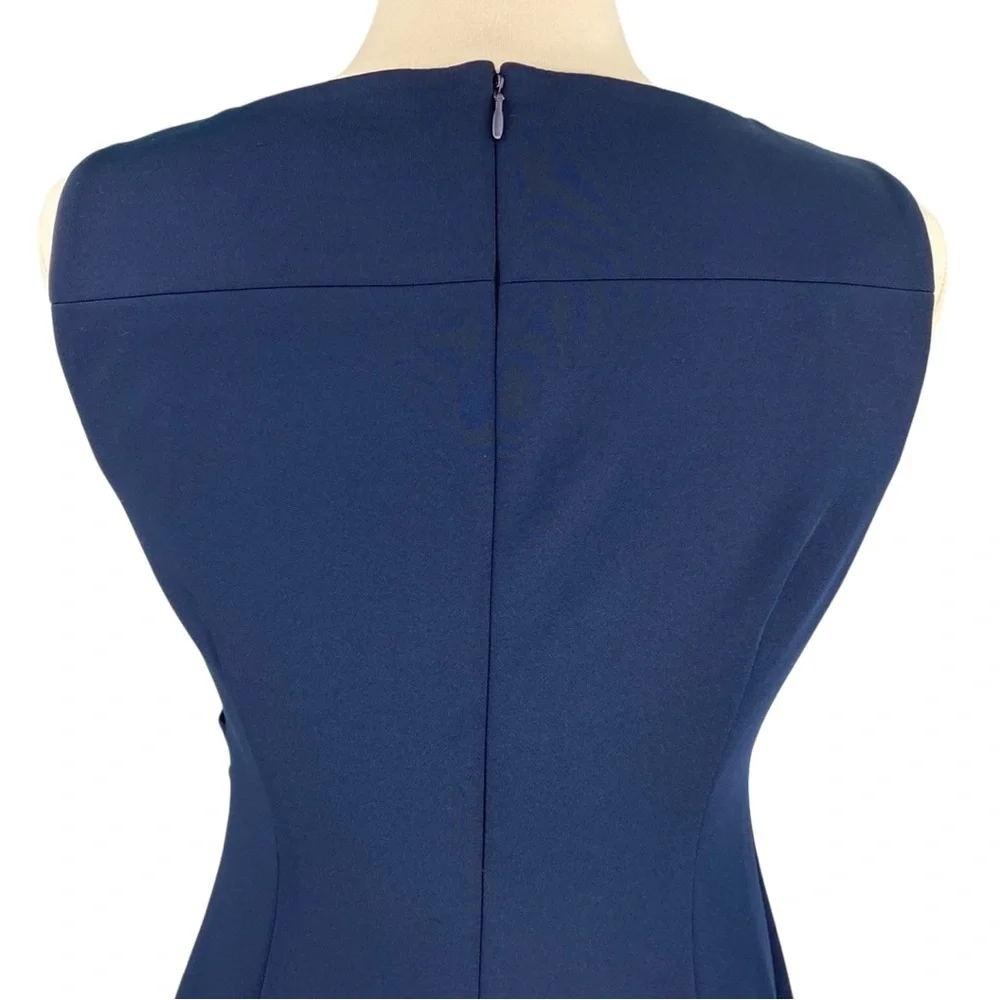 Calvin Klein Navy Blue Side Pleated Classic Sleeveless Midi BodyCon Sheath Dress - Picture 9 of 16